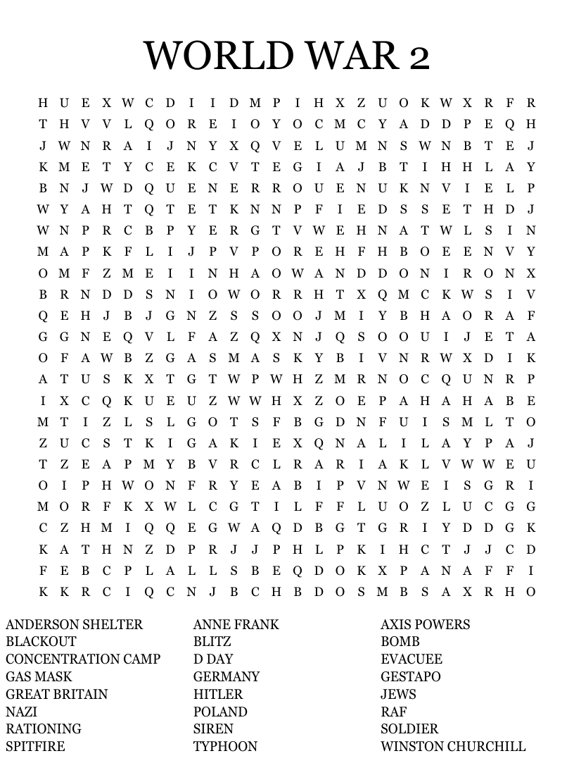 WORLD WAR 2 Word Search WordMint