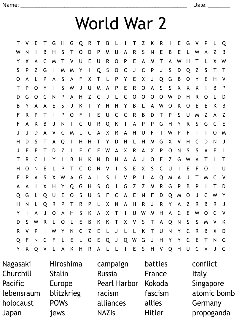 World War 2 Word Search WordMint