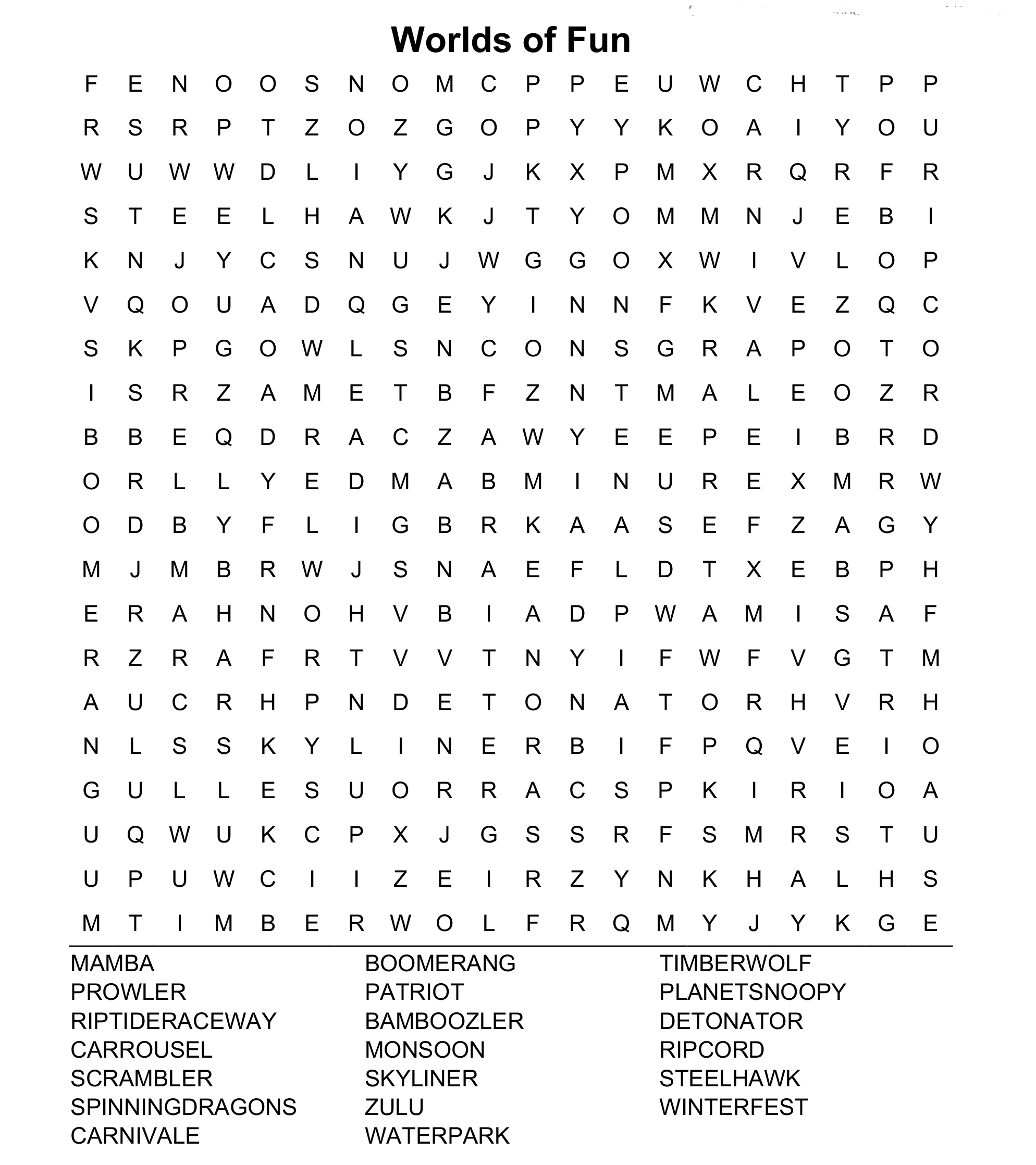 Worlds Of Fun Word Search Worlds Of Fun Free Printable Word Searches Addition And Subtraction Worksheets