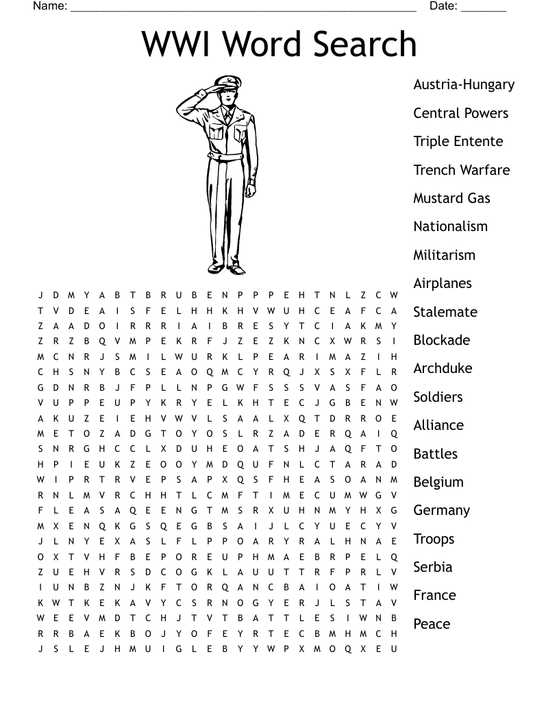 World War 1 Word Search Puzzle
